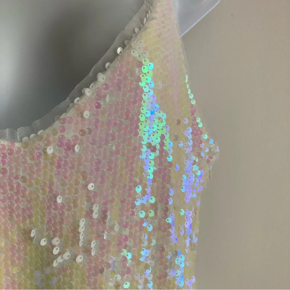 Lulu’s Mirrorball White Iridescent Sequin Mini Dress, Sz XL - Picture 7 of 16